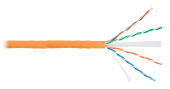Кабель NIKOLAN U/UTP 4 пары, Кат.6 (Класс E), тест по ISO/IEC, 250МГц, одножильный, BC (чистая медь), 23AWG (0,55мм), внутренний, LSZH нг(А)-HFLTx, ор