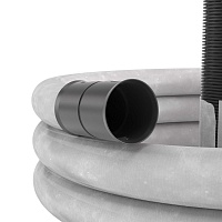 Двустенная труба ПНД гибкая дренажная д.110мм с геофильтром, SN6,перфорация 360 град., в бухте 50м, цвет черный