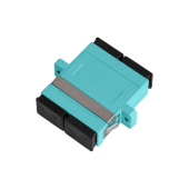 Адаптер NIKOMAX волоконно-оптический, соединительный, многомодовый, стандарта OM3, SC/UPC-SC/UPC, двойной, пластиковый, без шторки, с фланцами, аква, 