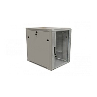 Шкаф настенный 19-дюймовый (19"), 27U, 1304x600х800мм, стеклянная дверь с перфорацией по бокам, ручка с замком, цвет серый (RAL 7035) (разобранный)