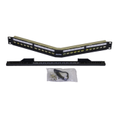 Модульная патч-панель 19", 24 порта, угловая, 1U, для экранированных и неэкранированных модулей Keystone Jack, со съемными панелями