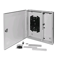 Бокс оптический универсальный настенный, от 8 до 32 портов (SC, duplex LC, ST, FC), со сплайс пластиной, без пигтейлов и проходных адаптеров, серый