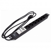 Блок розеток 19",с автомат.выключателем 2Р(16А),6 розеток Schuko(16A),250В,кабель питания 3х1.5мм2, длина 2.5 м