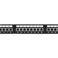 Коммутационная панель NETLAN 19", 1U, 24 порта, Кат.5e (Класс D), 100МГц, RJ45/8P8C, 110/KRONE, T568A/B, экранированная, черная