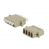 Оптический проходной адаптер LC-LC, MM, quadro, 4 волокна, корпус пластиковый, бежевый, белые колпачки