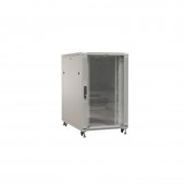 Шкаф напольный 19-дюймовый, 22U, 1100x800х1000 мм (ВхШхГ), передняя дверь стеклянная, задняя дверь сплошная, ручка с замком, 2 вертикальных кабельных 