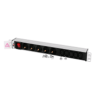 Гор блок розеток Rem-10, 1×10A, выкл, 4S, 6C13, 19", шнур 1,8м C14