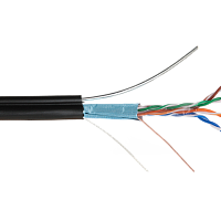 Кабель NETLAN F/UTP 4 пары, Кат.5e (Класс D), 100МГц, одножильный, BC (чистая медь), внешний, PE до -40C, с одножильным тросом, черный, 305м