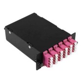 Оптическая кассета в сборе, розетки LC/MM-quad - 6шт. - MPO/UPC - 2шт., гидра MPO/UPC male - 12LC/UPC - 2шт., MM50(ОМ4), черная