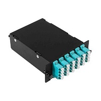 Оптическая кассета в сборе, розетки LC/MM-quad - 6шт. - MPO/UPC - 2шт., гидра MPO/UPC male - 12LC/UPC - 2шт., MM50(ОМ3), черная