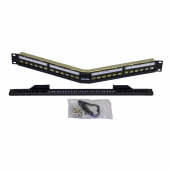 Модульная патч-панель 19", 24 порта, угловая, 1U, для экранированных и неэкранированных модулей Keystone Jack, со съемными панелями