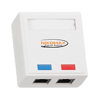 Настенная розетка NIKOMAX, 2 порта, Кат.5e (Класс D), 100МГц, RJ45/8P8C, 110/KRONE, T568A/B, на печатной плате, неэкранированная, белая - гарантия: 5 