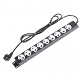 Блок силовых розеток 10А со шнуром (2 м.) 19" без выключателя, 9 розеток, цвет черный