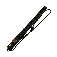 Блок розеток, 12 розеток Schuko+4хIEC320 C13, 16 A, 250В, с выключателем, защита от перенапряжения, кабель питания 3х1.5мм2, длина 2.5м