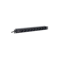 Блок розеток PDU TERACOM PRO 19" 1U 16А/250В 9 розеток Schuko шнур питания длиной 2 метра сечение 3x1,5 мм2 вилка Schuko корпус пластик черный