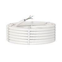 Элетротруба из ПЛЛ не содержит галогенов, гибкая гофрированна д. 16 мм, цвет белый, с кабелем витая пара 5EU/UTP нг(А)-HF, 50 м