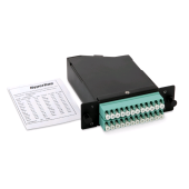 Волоконно-оптическая кассета 2xMTP (папа), 120x32 мм, 24LC адаптера (цвет aqua), 24 волокна, OM3
