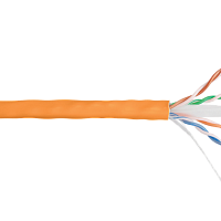Кабель NIKOLAN U/UTP 4 пары, Кат.6 (Класс E), тест по ISO/IEC, 250МГц, одножильный, BC (чистая медь), 23AWG (0,57мм), внутренний, LSZH нг(А)-HFLTx, ор