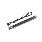 Блок евророзеток для 19" шкафов, горизонтальный, 6 розеток, 16 A, без выключателя, шнур 2м, алюминиевый корпус, немецкий стандарт