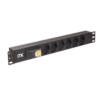 ITK PDU 6 розеток DIN49440 (нем. ст.) с LED выключателем, 1U, шнур 2м вилка DIN49441 (нем. ст.) черн