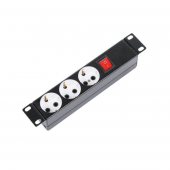 Блок силовых розеток 10" без шнура с выключателем, 3 розетки, цвет черный