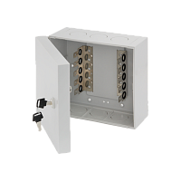 Бокс настенный распределительный NIKOMAX, на 5 плинтов (до 50-ти пар), с кронштейнами, пластиковый, с замком, 188х210х105мм, серый
