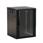 Шкаф настенный 19-дюймовый (19"), 27U, 1316x600х600мм, стеклянная дверь с перфорацией по бокам, ручка с замком, с возможностью установки на ножки