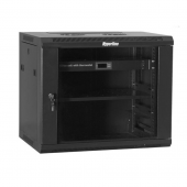 Шкаф настенный 19-дюймовый (19"), 15U, 740х600х250, со стеклянной дверью, несъемные боковые панели, цвет черный (RAL 9004) (собранный)