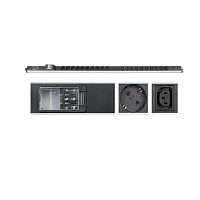 Блок розеток для 19" шкафов, вертикальный, 10 розеток Schuko, 10 розеток IEC 320 C13, 16А, автомат защиты, алюминиевый кор