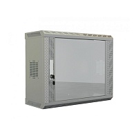 Шкаф настенный 19-дюймовый (19"), 15U, 740х600х250, со стеклянной дверью, несъемные боковые панели, цвет серый (RAL 7035) (собранный)