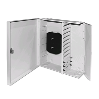 Бокс оптический универсальный настенный, от 8 до 96 портов (SC, duplex LC, ST, FC), со сплайс пластиной, без пигтейлов и проходных адаптеров, серый