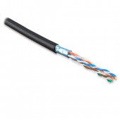 Кабель витая пара, экранированная F/UTP, кат 5e, 4 пары(22 AWG), однож(solid), экран-фольга,внешний, PE, -40°C – +60°C, черный - гарантия: 15 лет комп