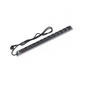 Блок евророзеток для 19" шкафов, 12 розеток, 16 A, выключатель, шнур 2м, алюминиевый корпус, немецкий стандарт