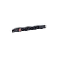 Блок розеток PDU TERACOM 19" 1U 16А/250В 6 розеток Schuko с выключателем шнур питания длиной 2 метра сечение 3x1,5 мм2 вилка Schuko корпус пластик чер
