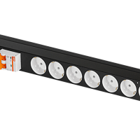 Блок электрических розеток TLK, 19", 7 гнезд "евророзетка", макс. нагрузка 25 А, без шнура питания, вход винтовые клеммы автомат 2P 25A, металлический