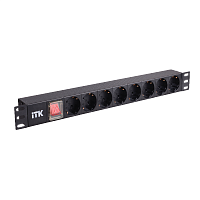ITK PDU 8 розеток нем. ст, с LED выкл,1U, шнур 2м вилка нем. ст
