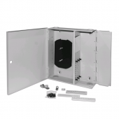 Бокс оптический универсальный настенный, от 8 до 48 портов (SC, duplex LC, ST, FC), со сплайс пластиной, без пигтейлов и проходных адаптеров, серый