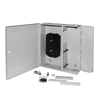 Бокс оптический универсальный настенный, от 8 до 48 портов (SC, duplex LC, ST, FC), со сплайс пластиной, без пигтейлов и проходных адаптеров, серый