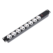 Блок силовых розеток 10А без шнура 19" с выключателем, 8 розеток, цвет черный