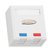 Настенная розетка NIKOMAX, 2 порта, Кат.5e (Класс D), 100МГц, RJ45/8P8C, FT-TOOL/110/KRONE, T568A/B, неэкранированная, со шторками, белая - гарантия: 