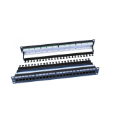 Патч-панель 19", 1U, 24 порта RJ-45, категория 6, Dual IDC, ROHS, цвет черный (задний кабельный организатор в комплекте)