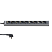 Блок розеток для 19" шкафов, горизонтальный, 9 розеток Schuko (10A), 230 В, кабель питания 1.5мм2, длина 2.5 м, с вилкой EC 320 C14