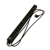 Блок розеток, 12 розеток Schuko+2хIEC320 C13, 16 A, 250В, кабель питания 3х1.5мм2, длина 2.5 м, с вилкой Schuko, 730x44.4x44.4 мм (ДхШхВ)