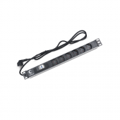 Блок евророзеток для 19" шкафов, горизонтальный, 6 розеток, автоматический выключатель 16 A , шнур 2м, алюминиевый корпус, немецки