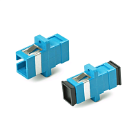 Оптический проходной адаптер SC-SC, SM, simplex, корпус пластиковый, синий, черные колпачки