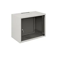 Шкаф настенный 19-дюймовый (19"), серия SJ2, 10U, 515x600х600, со стеклянной дверью, цвет серый (RAL 7035)